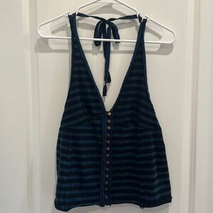 We the free - free people striped tank top tie back blue size s